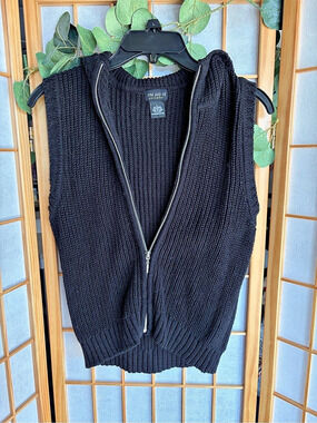 One Step Up Black Cowl Neck Zip Vest